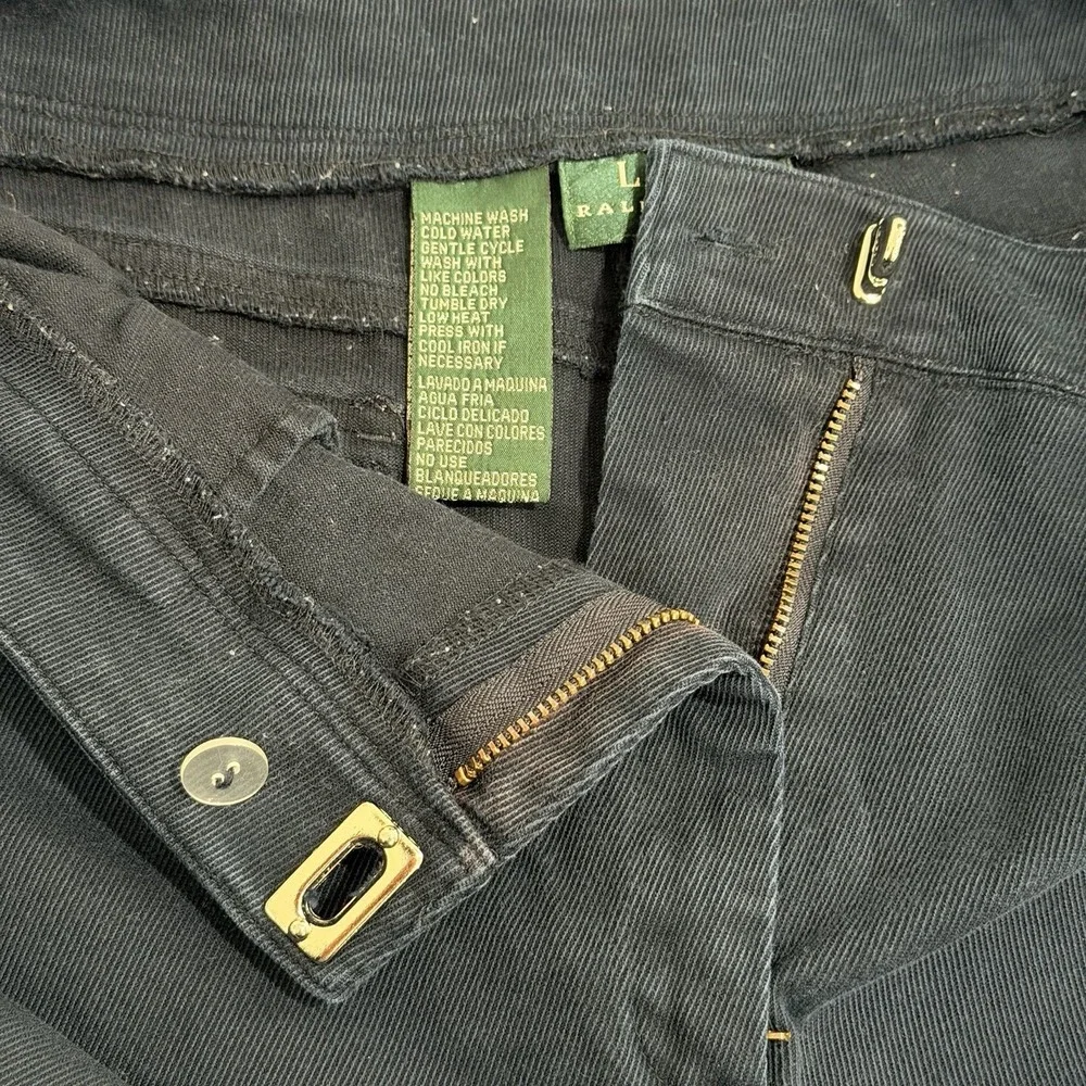 Lauren‎ Ralph Lauren Petite Navy Blue Pants Silver Twist Front Straight Leg 12P